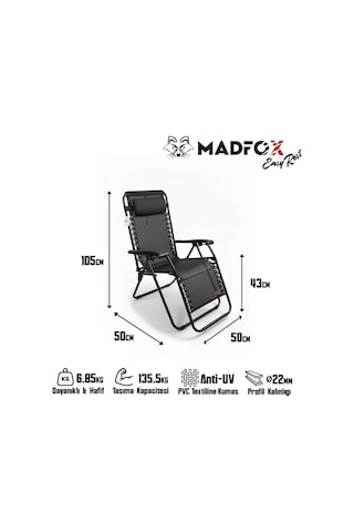 Madfox Easyrest Katlanır Şezlong Sandalye Siyah