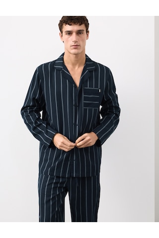 Marks & Spencer Saf Lyocell Çizgili Pijama Üstü T07001325a Lacivert