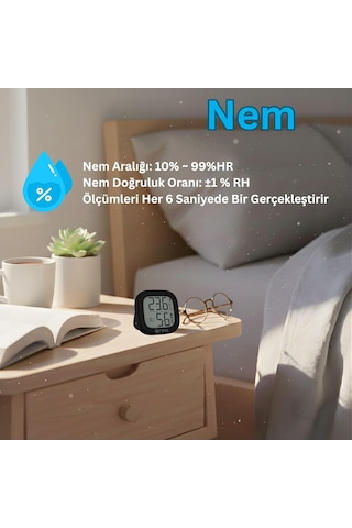 Npt35s Dijital İç Mekan Termometresi Ve Nem Ölçer, Renkli Konfor Göstergeli, Siyah
