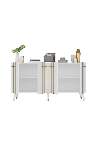 Vienna Dört Kapaklı Altın-Kulp Beyaz Ayaklı Konsol Beyaz-altın
