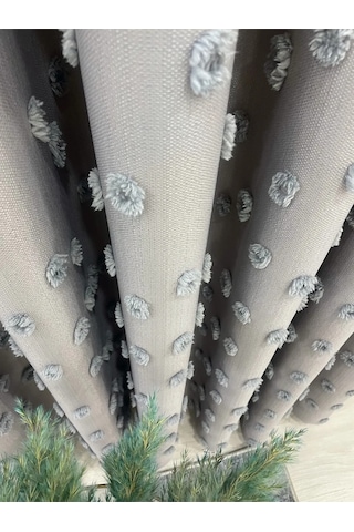 Brillant Carla Puffy Püsküllü Perde İstenilen Tüm Ölçülerde Gri Gri