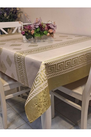 Elyaflı Pvc Muşamba - Desenli Silinebilir Masa Örtüsü Mrl2007 Altın
