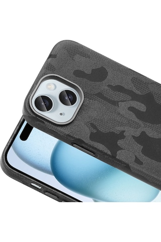 Maks Technology iPhone Uyumlu 15 Kılıf M-safe Şarj Özellikli Kamuflaj Tasarımlı Mkst Sera Sert Pc Kapak - Siyah
