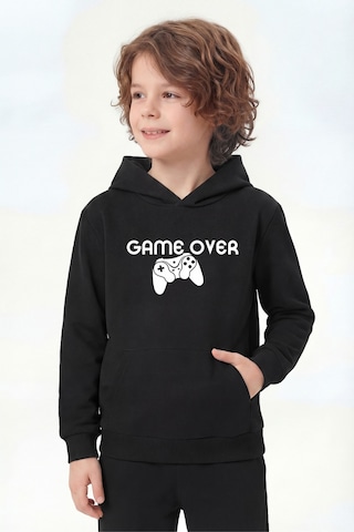 Panios Kids 3'lü Kanguru Cepli Kapüşon Detaylı Baskılı Erkek Çocuk 3 Parça Sweatshirt Füme - Siyah