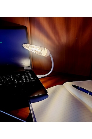 Usb Ledli Rustik Ampul - Kristal Tasarım Masa Lambası Sarı