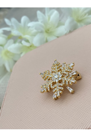 Broş Kar Tanesi Model Full Zirkon Taşlı Gold