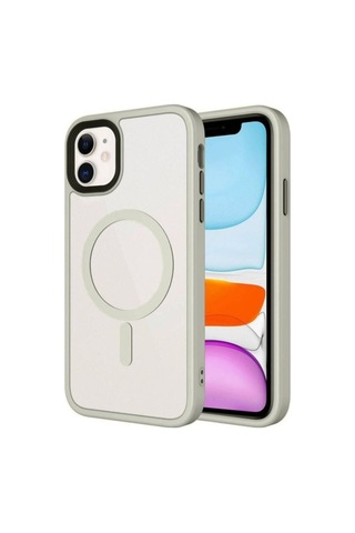 Apple Uyumlu iPhone 11 Kılıf Mat Arka Yüzey Wireless Şarj Özellikli Zore Flet M-safe Kapak Titanyum
