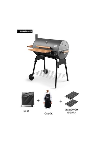 Grillord 75 Kömürlü Barbekü 2 Adet Döküm Izgaralı + Hediye Seti Önlük + Kılıf