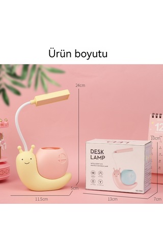 Karikatür Şarj Edilebilir Led Göz Koruma Masa Lambası - Pembe