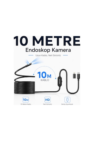 Uninet iPhone Uyumlu Ve Android Uyumlu 2 Kameralı 10 Metre Kablolu Endoskop Yılan Kamera