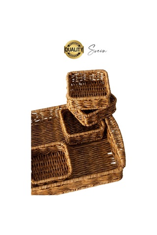 Benzersiz El Yapımı Hasır Dokuma Saklama Sepeti 4 Bölmeli Kozmetik Organizer Masaüstü Düzenleyici Çok Renkli