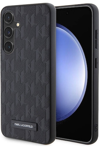 Galaxy S24 Uyumlu Kılıf Lisanslı Saffiano Monogram Metal Logo Kapak Siyah
