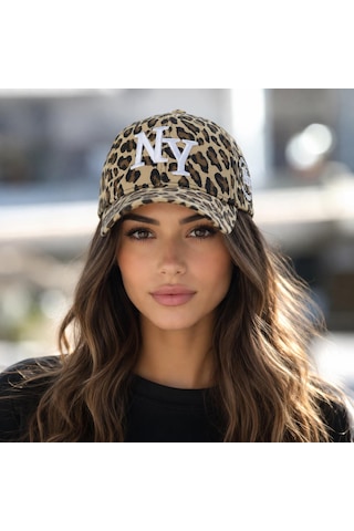 Valkyrie Açık Leopar Desenli Ny Nakışlı Unisex Şapka Ayarlanabilir %100 Pamuk Spor Günlük Şapka Kahverengi