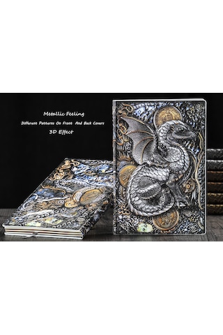 Hediyelik Beyaz Ejder Kabartmalı Defter