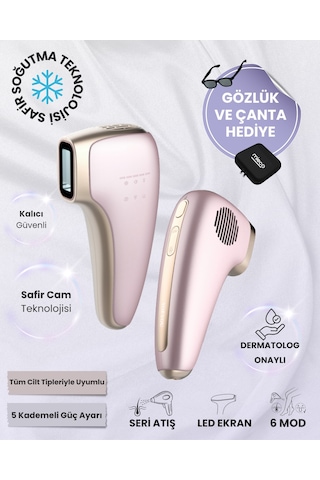 Mieco Safir Soğutma Özellikli ipl Lazer Epilasyon Aleti (Safir Cam)-Rosegold + Gözlük ve Çanta Hediyeli