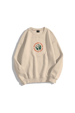 Hırsch Unisex Support Your Planet Bisiklet Yaka Sweatshirt Taş Gri