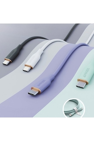 Flybuy Anker A8553 Powerline Iıı 1.8m Cilt Dostu Çift Tip-c Veri Kablosu Pd100w Hızlı Şarj, Siyah