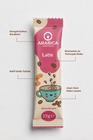 Arabica Coffee House Latte Nitelikli Stick Kahve 17 Gr X 48 Adet - Barista Karışımı Granül