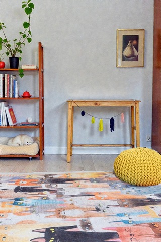 Renkli Kedi Desenli Kilim Çocuk & Oyun Odası Dekoratif Tasarım Çok Renkli Çok Renkli