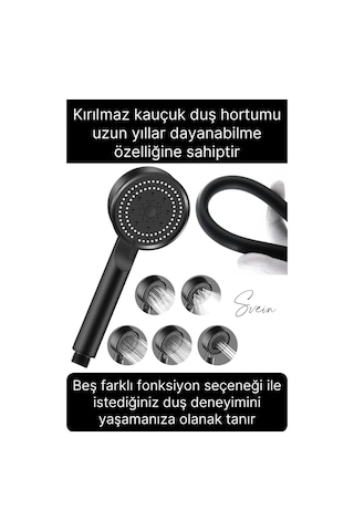 Premium Duş Seti 5 Fonksiyonlu Tasarruflu Başlık Esnek Kırılmaz Çatlamaz Paslanmaz Sızdırmaz Hortum Çok Renkli
