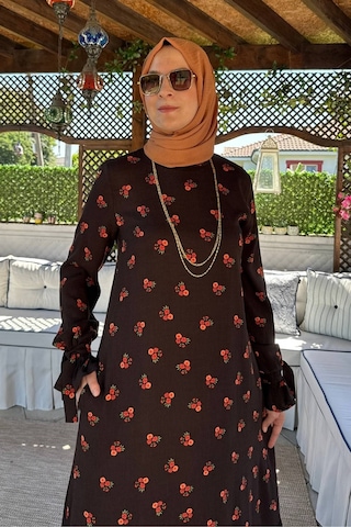 Rabia Şamlı Gül Kahverengi Elbise Normal