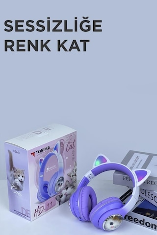 Torima HD11 Sevimli Kedi Karükatür Bluetooth 5.3 Kulak Üstü Kulaklık