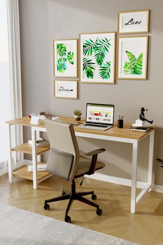 Reflekta Kitaplıklı Raflı Atlantik Çam Beyaz Çalışma Masası Ofis Masası Oyuncu Masası Atlantik Çam & Beyaz