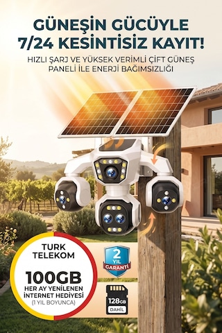 5 Kameralı Güneş Enerjili 18x Optik Zoom Solar Panelli Profesyonel Dış Mekân Güvenlik Kamerası 100tt