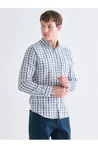 Lcwaıkıkı Classic Mavi Regular Fit Uzun Kollu Ekose Armürlü Erkek Gömlek