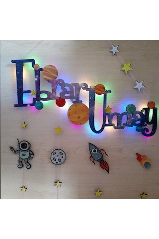 Deniztasarım Isme Özel Uzay Temalı Kapı / Duvar Süsü Çok Renkli