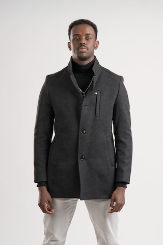Slimfit Hakim Yaka Düğme Kapamalı Yan Cepli Astarlı Tek Yırtmaçlı Yünlü Kaşe Kaban Antrasit