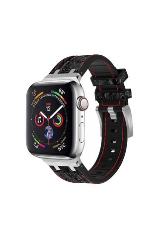 Novahub İos Watch Uyumlu Se 40mm Timsah Desenli Sıvı Silikon Bandı Gümüş Kırmızı Siyah