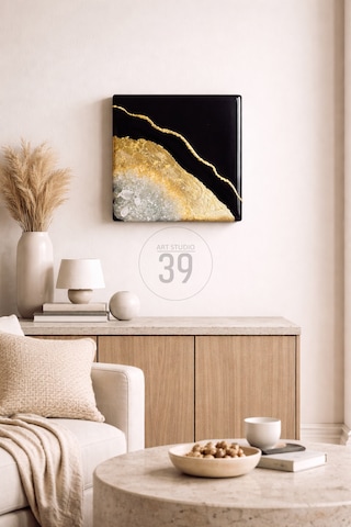Geode Nero Kuvars Taşlı Modern Epoksi Duvar Tablosu Enerjisel & Dekoratif Sanat 20x20 Cm