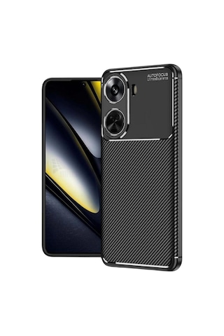 Huawei Nova 12 Se Uyumlu Silikon Kılıf Karbon Desenli Kamera Korumalı Autofocus Kapak Siyah Siyah