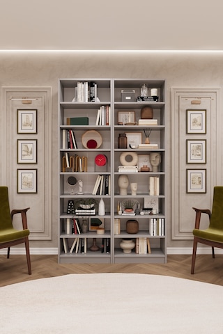 Asra Trend K-11 %100 MDF 120 cm 2 Modüllü Kitaplık 14 Raflı Ofis Dosya Dolabı Kül Gri