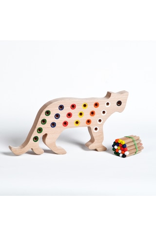 Ahşap Eğitici Doğal Renkli Kedi Tak Çıkar Montessori Oyuncak