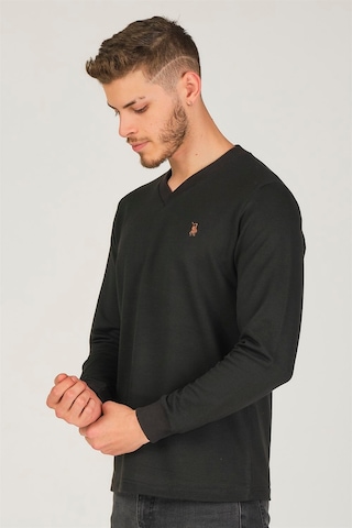 V4002 Dewberry V Yaka Erkek Sweatshırt-siyah Siyah