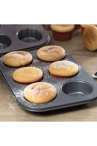 Fastbuy Silikon Kek Kalıbı Seti - 6 Adet Muffin Tepsisi - Paslanmaz Çelik Fırın Kabı - Kek Ve Çörek Yapımı Kolay Temizlenir Gri