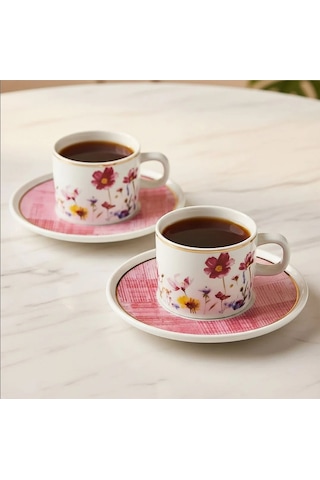 Güral Porselen Mental 4 Parça Çay Fincan Takımı 67092 Pembe Altın - Pembe