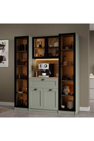 Nero Duo Kahve Köşesi Ve Kiler Dolabı Alüminyum Çerçeveli Cam Kapaklı Led Aydınlatmalı 190 X 160 Cm Yeşil