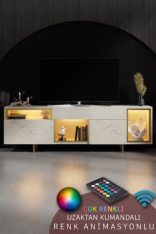 Norm Gold Demir Ayaklı Rgb Led Işık Sistemli Traverten Tv Ünitesi Tv Sehpası Traverten - Altın Norm Gold Demir Ayaklı Rgb Led Işık Sistemli Traverten Tv Ünitesi Tv Sehpası Traverten - Altın