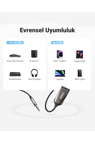 Ugreen Usb 2.0 To 3.5mm Mikrofonlu Bluetooth 5.0 Araç Kiti, 70601