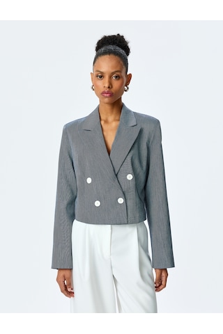 Koton Uzun Kollu Düğmeli Kruvaze Yaka Crop Blazer Ceket Lacivert 5sak50017uw Lacivert