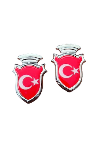 Türk Bayraklı Arma Damla Etiket Kırmızı 2'li