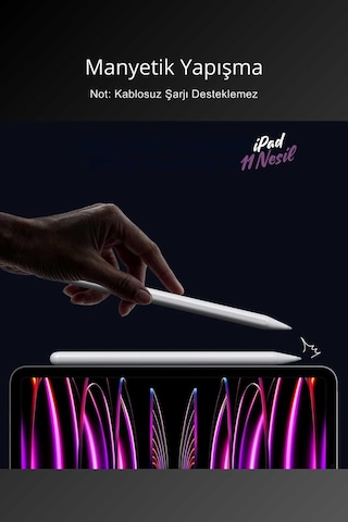 Apple Uyumlu iPad A16 11 Nesil 2025 Avuç İçi Reddetme Özellikli Dokunmatik A3355 Tablet Kalemi Beyaz
