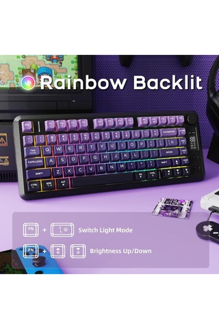 Freewolf M75 Kablosuz Bt+2.4ghz Oled Tft Ekranlı Membran Reinbow Aydınlatmalı Gaming Oyuncu Klavye