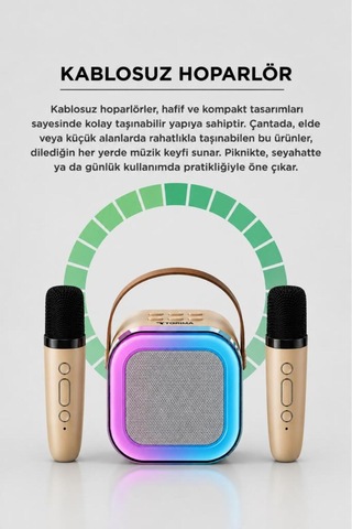 Bluetooth Hoparlör Rgb Işıklı Kablosuz Karaoke Ses Sistemi Çift Mikrofonlu Parti Speaker D94