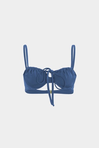 Açelyaokcu Premium Büzgü Detaylı Luna Slim Fit Kadın Bikini Üstü İndigo