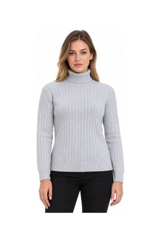 DefyModa Balıkçı Yaka Tam Boğazlı Kalın Fitilli Regular Fit Triko Kazak - Gri