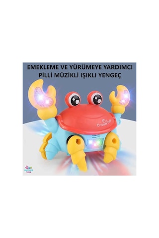 Yürüyen Yengeç Oyuncak İpli Işıklı Müzikli Emeklemeye ve Yürümeye Yardımcı Pilli